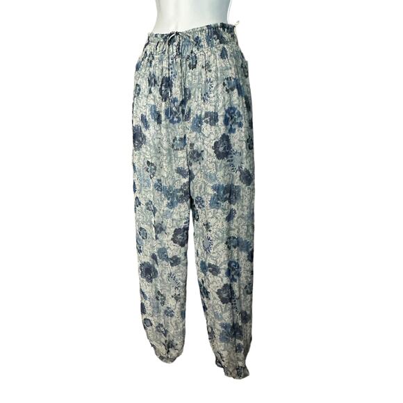 Tularosa Blue Floral Harem Pants SMALL Metallic Baggy Joggers Revolve $218 NEW - Picture 6 of 8